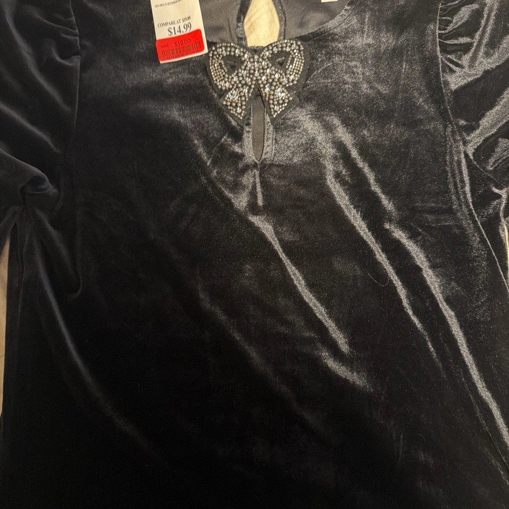 T.J.Maxx Black Velvet Top with Sparkling Bow